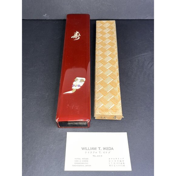 Japanese Chopsticks In Red Enamel Case Boxed Fan Original 2 Set Tachikawa Japan - Picture 7 of 16